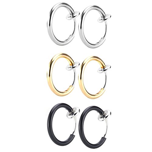 Charisma 3 Pairs Stainless Steel Clip on Non-piercing Hoops Fake Nose Lip Ear Rings Earrings Body Jewelry Piercing