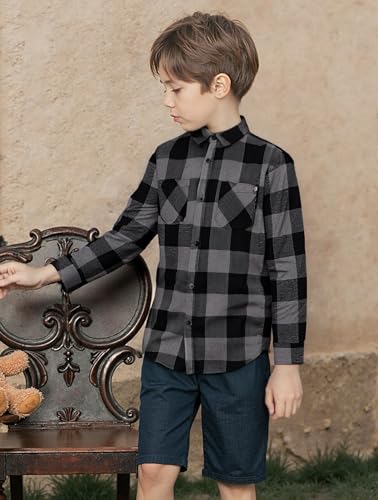 WARHORSEE Boy's Flannel Shirts Long Sleeve Kids Plaid Button Down Shirt Lightweight Classic Collared 5-14 Years2
