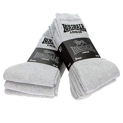 Lonsdale 6 pares de calcetines cortos de tenis para hombre London en esponja suave, altura media pantorrilla (Gris, 39-42)