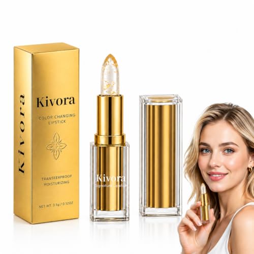 Image of Kivora Ph Lipstick Colour Changing, Ph Adaptive Lipstick, Lip Balm with Gold Foil, Contains Gold Leaf, Non-stick Cup, Long-Lasting Color, 24h Hydrating