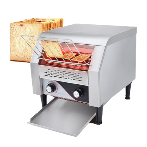 Kindevieft Tostadora Transportadora Comercial Tostadoras De Cinta Industriales EléCtricas Tostadora Transportadora De Acero Inoxidable De Alta Resistencia para Panecillos Restaurante,300Slices/Hour