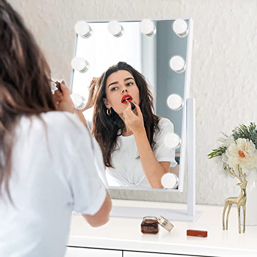Hansong Vanity Mirror With Lights Makeup Mirror With Lights 12 Dimmable Bulbs Hollywood Lighted Makeup Mirror Detachable 10X Magnification 3 Color Lighting Modes #TOP5