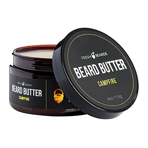 Fresh Beards Campfire Beard Butter - Wood, Sweet Smoke, Fire Fragrance Scent; Anti-Itch Moisturizer & Softener for Healthy Beard Growth