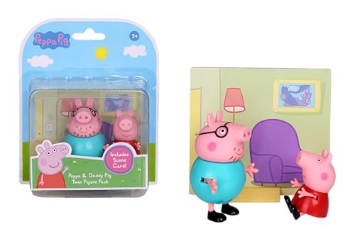 Image of Peppa Pig and Daddy Pig Twin Figure Fun Pack Animal Figure Set with Two Poseable Figures and a Scene Card, Preschool Toy for Girls and Boys Ages 3 Birthday Gift Toys for Kids