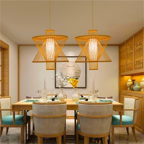 UHKOIXDFGQA Boho Rattan Pendant Light Fixture Modern Handwoven Bamboo Hanging Lamp Farmhouse Coastal Wicker Chandelier with E26/27 Base - Image 4