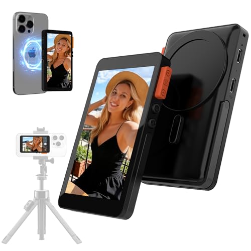 Vlog Selfie Monitor Screen for iPhone & Android, 2300mAh with Bluetooth Remote, Back Camera Monitor iPhone, Wireless 4K/1080p Magnetic Back Camera Vlog Monitor, Built-in Speaker for YouTube TikTok