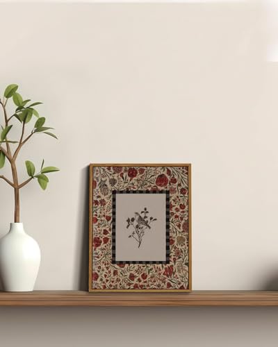 Image of KISSFOX Vintage Framed Wall Art Decor Rustic Flowers Birds Pictures Wall Decor Botanical Floral Canvas Art Prints Red Natural Farmhouse Paintings Artwork For Bedroom Kitchen Living Room