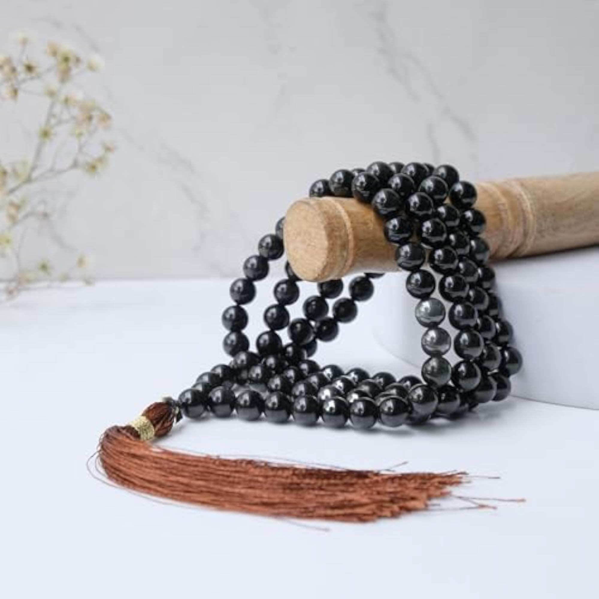 Natural Obsidian Healing Crystal Mala, 34 Inch, 108 Beads
