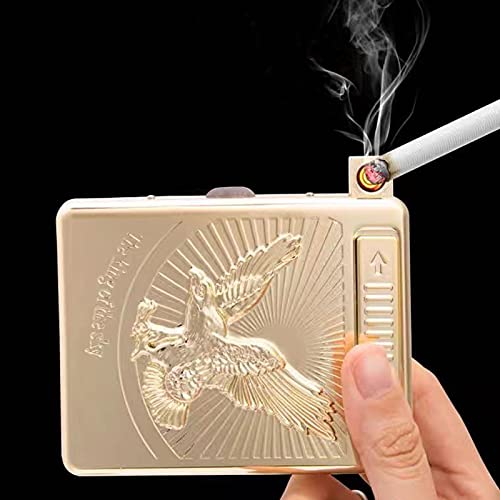 Oldendo Cigarette Case With Lighter Metal Joint Holder Case Full Pack 20 Regular Size Cigarettes Prerolls Weed Container Box, Built In Usb Lighters (Gold) #TOP1