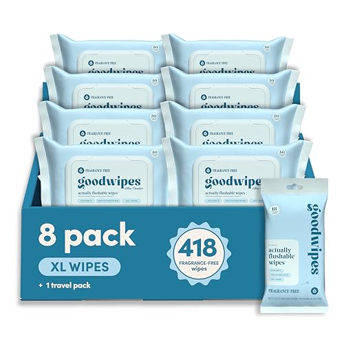 Image of goodwipes Flushable Wipes - Unscented, 418 Wipes (8 Pack + 1 Travel Pack)