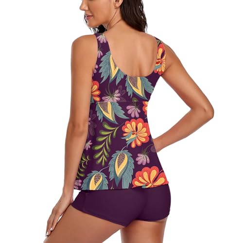 Maiô feminino 2024 modesto tanquíni, roupa de banho de duas peças, regata com estampa floral e short