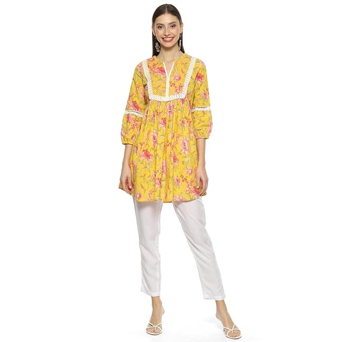 Image of BIBA Women Cotton Straight Fit A Line Printed Kurti