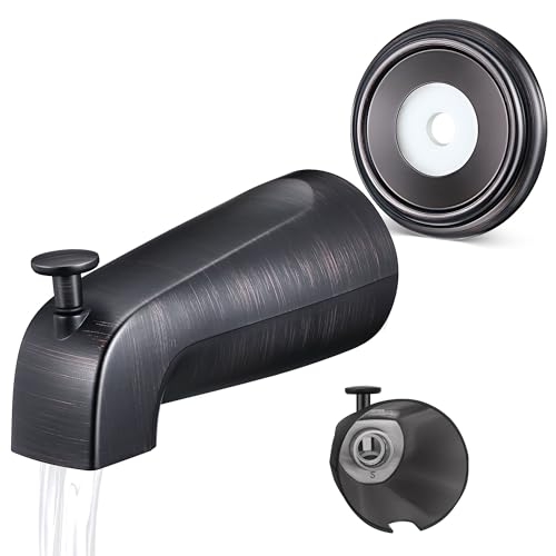 Universal Bathroom Tub Spout with Metal Tub Spout Cover Ring 5 1/4 Inches Reach Wall Front Mount Faucet with Shower Diverter 1/2 IPS Inside Thread(Oil Rubbed Bronze)