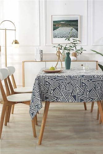 Nappe bleu marine jacquard triangles anti tache pour protéger la table des repas
