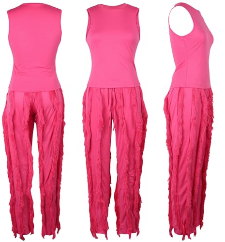 Women Sexy 2 Piece Outfits Fringe Pants Jumpsuit Set Tassel Club Going Out Birthday Party Night Clubwear3