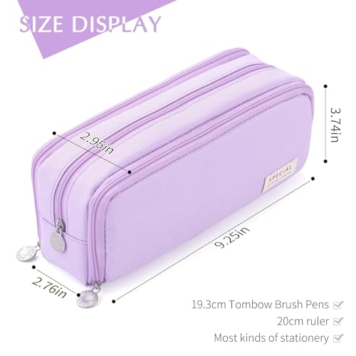 Image of SAMEZONE Pencil Case Pencil Cases for Girls Boys Big Capacity Pencil Pouch with 3 Compartments School Stationary Office Storage Pouch Pen Bag for School Teen Girl Boy Men Women (Purple)