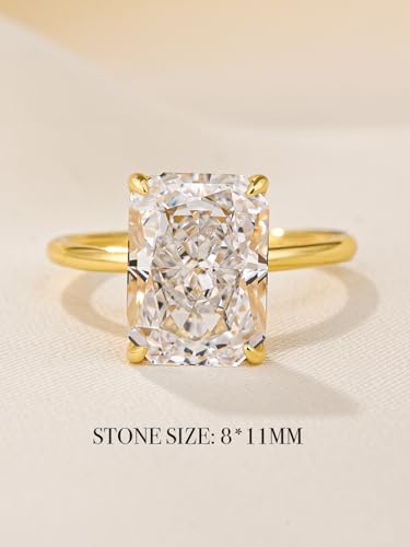 4.5CT Elongated Radiant Cut Solitaire Engagement Ring for Women, 925 Sterling Silver Simulated Diamond Promise Ring with 14K Yellow Gold Plated2