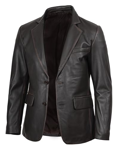 fjackets Veste en cuir vieilli pour homme – Manteau décontracté en cuir d'agneau – Parfait pour les affaires – Blazer en cuir ultime pour homme |...