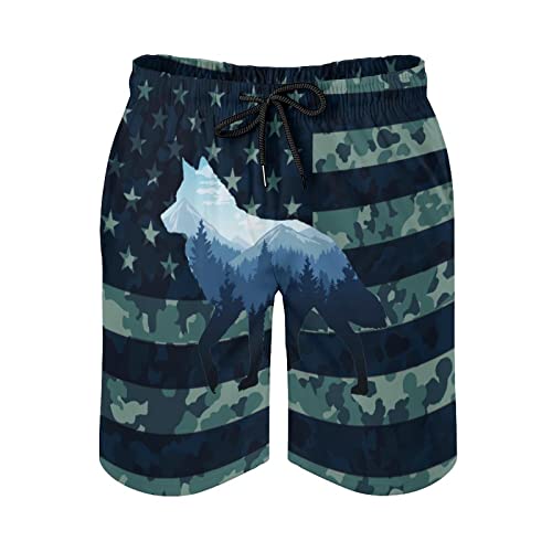 Winter Forest White & Black Wolf Mens Swim Trunks Quick Dry Beach Shorts Mesh Lining Swimwear Bathing Suits with Pockets3