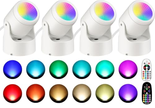 Image of URTOM 4 Pack 6W RGBW Uplighting Indoor Color Changing Up Lights Indoor with Remote Dimmable LED Christmas Spot Lights for Home Aluminum Accent Lighting for Party Plant Decor with 5.9 FT Plug Cord