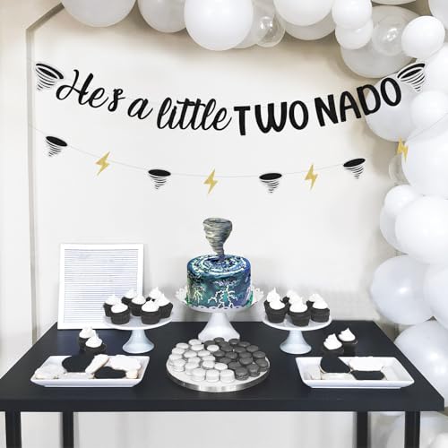 Image of Sursurprise Two Nado Birthday Party Decorations for Boys, He's a Little Two Nado Banner Black Tornado Sign, Tornado 2 Year Old Birthday Decor Supplies