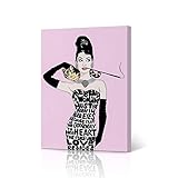 HB Art Design Audrey Hepburn Wall Art with Cat Breakfast at Tiffany's Movie Digital Art Pink...