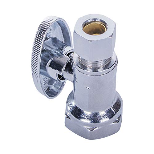 Image of Midline Valve 82138QS-OM-5 Water Supply Stop Valve with Quarter Turn Wheel; One Piece Design; Straight Shut-off for Toilet, Sink, Dishwasher; 3 /8 in. FIP x 3 /8 in. COMP; Chrome Plated Brass (5 Pack)