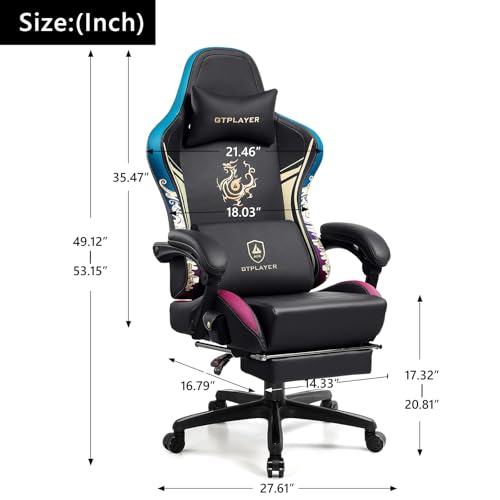 GTPLAYER Gaming Chair with Bluetooth Speakers and Footrest, Dragon Series Video Game Chair ，Heavy Duty Ergonomic Chair，Esports Gaming Chair，Computer Office Desk Chair by GTRACING(Black)