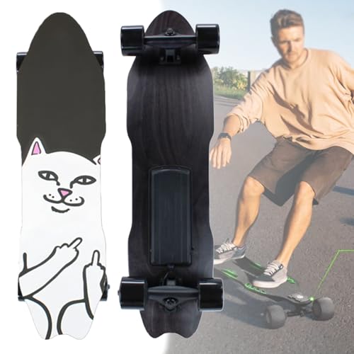 Oiyekntd Elektrisches Skateboard mit Fernbedienung, wasserdichtes Longboard-Skateboard, 7-lagiges Ahornholz, 15 km Reichweite, 25 km/h Höchstgeschwindigkeit, Pendler-Longboard für Anfänger F