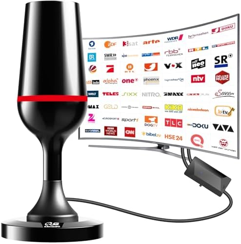 DVB-T/DVB-T2 Antenne,HDTV Zimmerantenne für Fernseher, 360° Empfang,Mit Verstärker und Magnetfuß-3 Meter Kabel,Unterstützt 4K/1080P - Alle TV-Geräte DAB/UHF/VHF