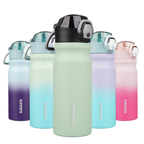 Image of BJPKPK 18 oz Water Bottle with Straw & Handle, Insulated Stainless Flask | Leak Proof Locking Lid, Thermal, Double Wall Vacuum, Keeps Hot /Cold, BPA Free, Dishwasher Safe, Travel & Sports, Sage