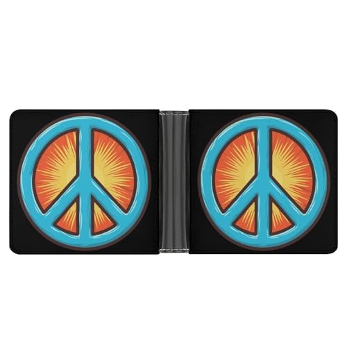 Peace Sign Bifold Wallet PU Leather Coin Purse Lightweight Credit Card Holder Wallet Money Clip