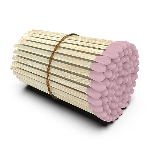 ZIKANI Rustic Charm Fancy Matches: 100 4-Inch Pink Tip Matches + Striker | Kiln-Dried Wooden Artisan Matchsticks for Decorative Cloche Jars, Fireplaces and BBQ - 100 Count (Pink Tip)
