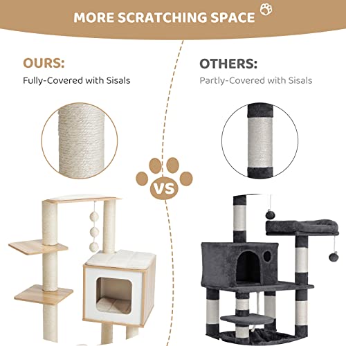 Arlopu 55” Tall Modern Cat Tree Tower For Indoor Cats, Wooden Cat Climbing Stand Furniture, 6 Level Platform Cat Activities Condo House W/Scratch Post, Washable Mats&Top Perch, For Kittens&Large Cats #TOP2