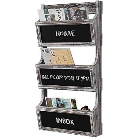 Organizador de revistas y correos de madera maciza con etiquetas de pizarra de MyGift Cover