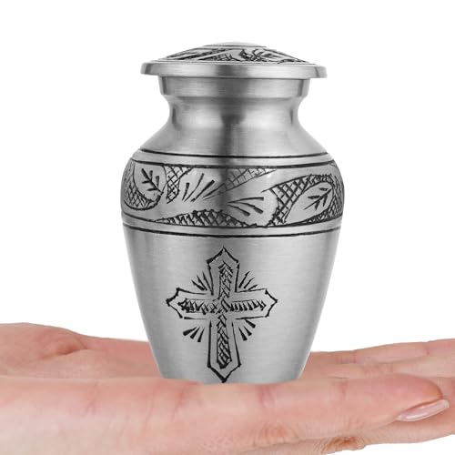 Image of Trupoint Memorials Cremation Urns for Human Ashes, Funeral Memorial Urn for Male and Female, Decorative Burial Metal Urn Collection for Adult Men & Women - Silver Cross, 1 Keepsake