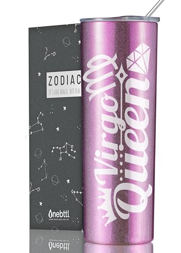 Onebttl Zodiac Gifts for Women, Best Friend Birthday Gifts for Her, 20oz Stainless Steel Tumbler, Printed Logo Iridescent Purple, Virgo