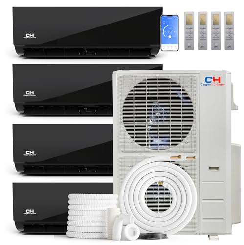 Cooper & Hunter 48,000 BTU 4-Zone Ductless Mini Split Air Conditioner & Heat Pump &ndash; 12K+12K+12K+12K Wall Mount Air Handlers &ndash; 24 SEER2 &ndash; 25FT Installation Kits &ndash; 230V &ndash; Midnight Edition