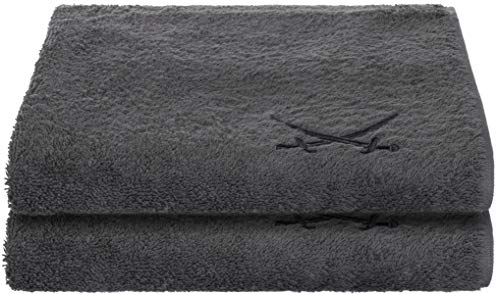 Sansibar 2er Set Handtuch 50x100 cm – Saugstarkes Frotteetuch aus 100 % Baumwolle – Oeko-TEX Zertifiziert – Sylt-Design mit gesticktem Säbel-Logo – Anthrazit