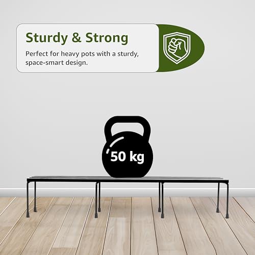 Image of Amazon Brand - Solimo Folding Metal Plant Stand (Pack of 2, Black) - Heavy-Duty, 50 kg /Shelf Load Capacity, 21 x 60 x 12 cm, Indoor & Outdoor Use