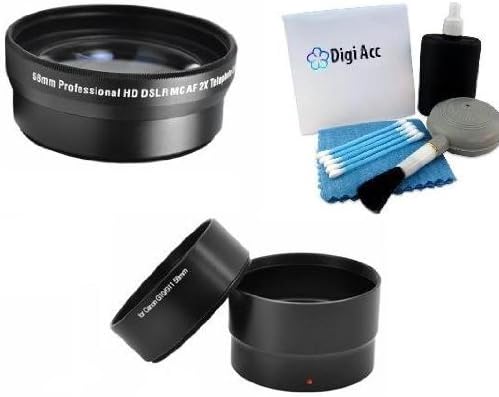 Professional Lens Accessory Kit Includes 58MM 2X High Definition Telephoto + Lens Tube Adapter + Digi 5 Piece Pro Cleaning Kit for Canon POWERSHOT G10