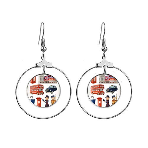 Boucles d'oreilles créoles cabine téléphonique rouge en métal argent