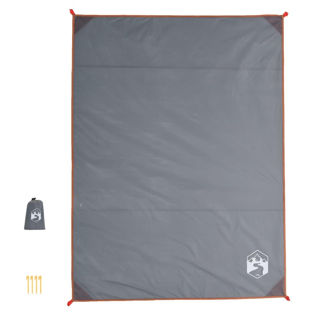 Coperta da picnic con picchetti, grigio e arancione, 205 x 155 cm, impermeabile e pieghevole, ideale per campeggio, escursionismo, attività all'aperto, trekking e campeggio, con borsa per il