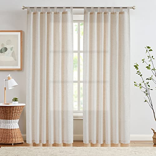 Jinchan Linen Curtains For Living Room 84 Inch Length Farmhouse Curtains Crude Tab Top Semi Sheer Curtains Light Filtering Drapes For Bedroom Beige Curtains Rustic Window Curtain Set 2 Panels #TOP1