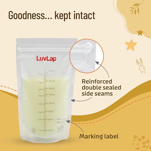 LuvLap Baby Breast Milk Storage Bags 240 ml (Pack of 50), BPA Free BPA Free Leak Proof Zip Lock Disposable Milk Freezer Bags for Breast Feeding