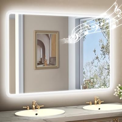 STARLEAD 28"x36" LED-Bathroom-Mirror-with-Lights, Wall-Mounted with Bluetooth Speaker, Anti-Fog, 3 Color Temperature, Dimmable Brightness, IP65 Waterproof, Tempered Glass, Frontlit & Backlit