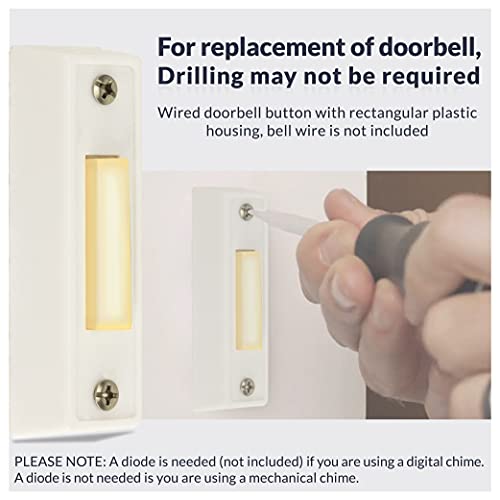 Newhouse Hardware Led Lighted Sturdy Plastic Door Chime Push Button Bt3Wl White | Classic Rectangular Lighted Door Bell Button | Replacement Wired Doorbell Button For Most Door Bell Chimes #TOP5