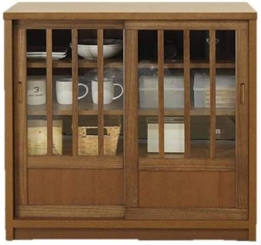 ブラウン ガラス扉付きキャビネット ブラウン木製キャビネット ガラス扉付き 木製ブラウンキャビネット