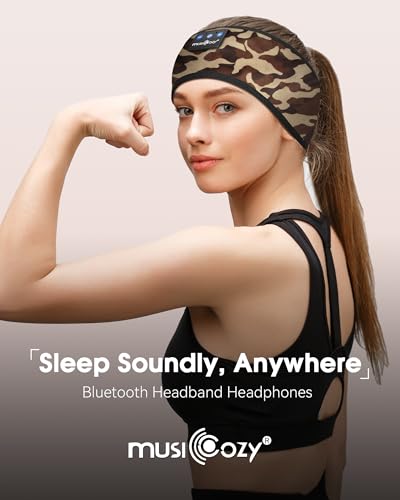 MUSICOZY Sleep Headphones Bluetooth 5.4 Headband, Sports Wireless Earphones Sweat Resistant Earbuds Sleeping Headphone with Ultra-Thin HD Stereo Speaker for Workout Running Cool Gadgets