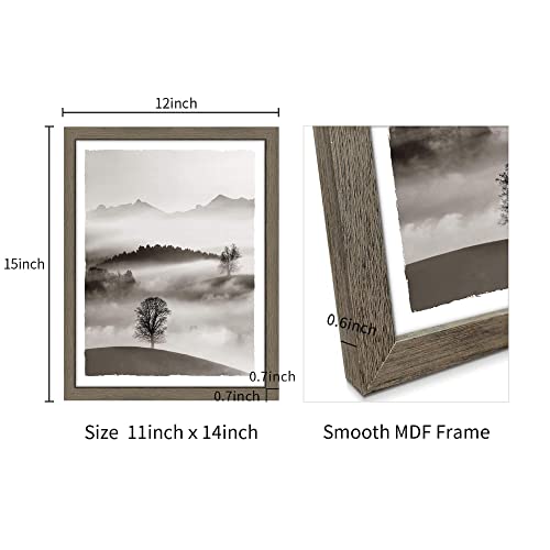 Framed Landscape Wall Art Bedroom: Modern Foggy Forest Picture Bathroom Living Room Black Pine Tree Nature Scene Print 4 Piece 11X14 Vertical Misty Mountain Deer Painting Artwork For Home Office #TOP5